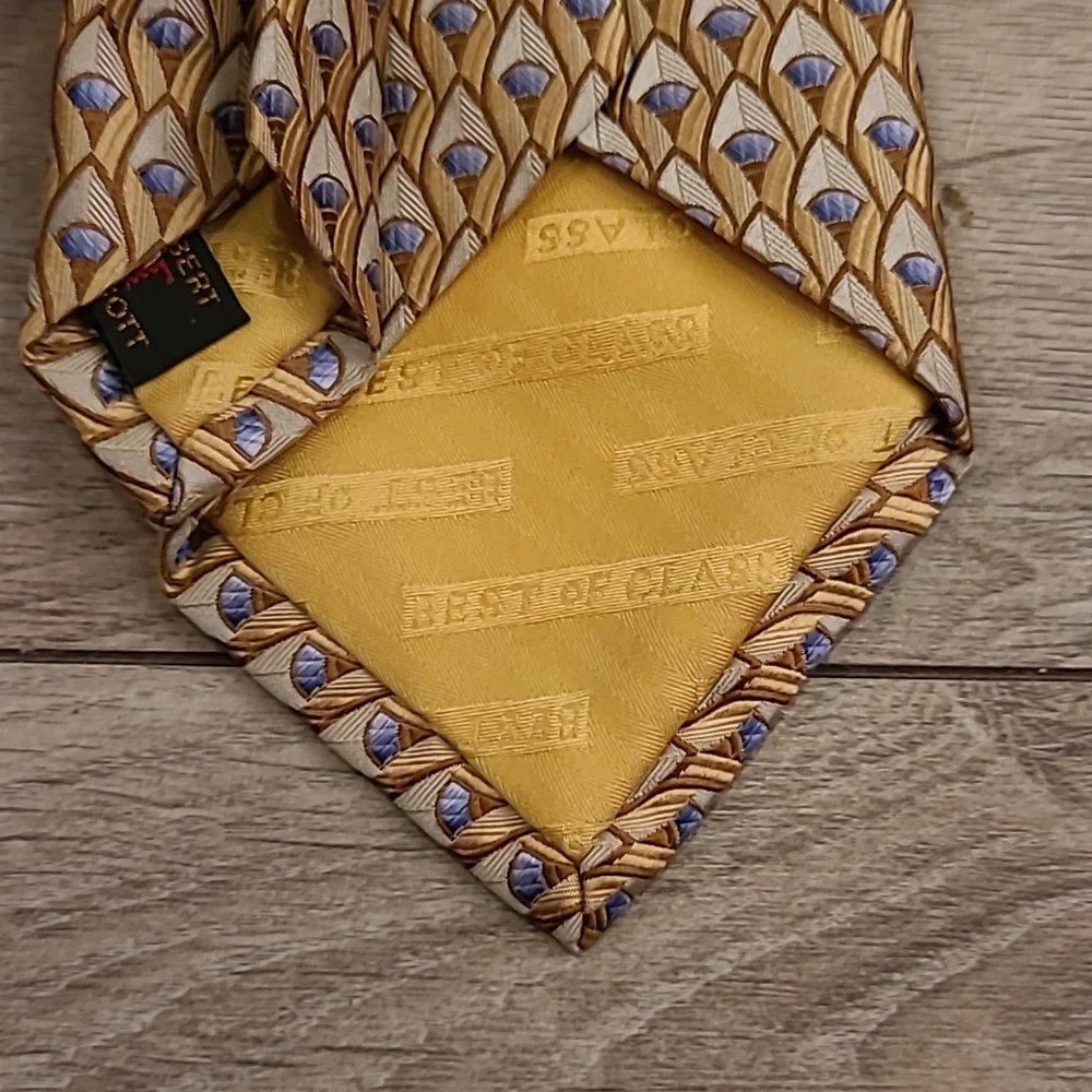 ROBERT TALBOTT Best of‎ Class Metallic Gold Blue Abstract Mens Silk Tie